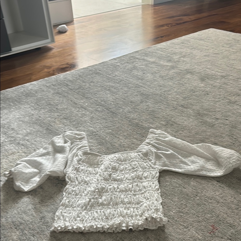 White Smocked Puff Sleeve Top